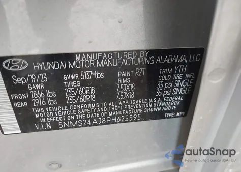 2023 Hyundai Santa Fe Sel из США, поврежденный, VIN 5NMS24AJ8PH625595